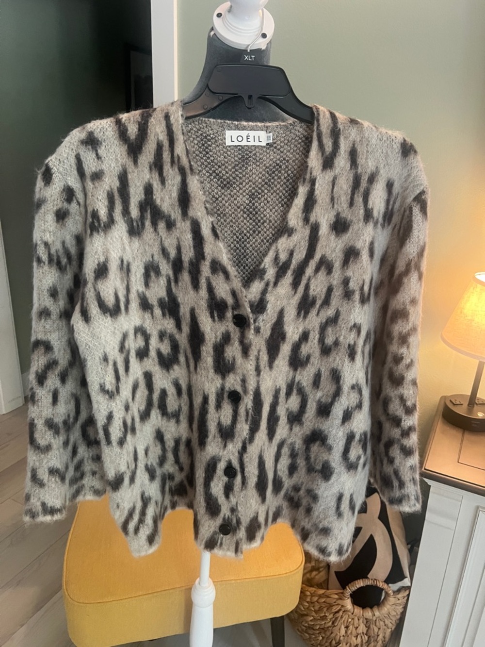 Loéil Taupe and Black Leopard V-Neck Cardigan